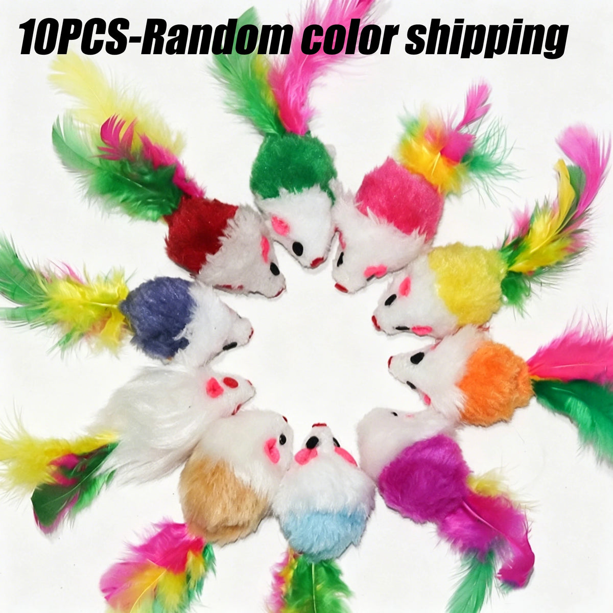 Squeaking Mouse Cat Toys – Plush Mice with Feathers & Sound
