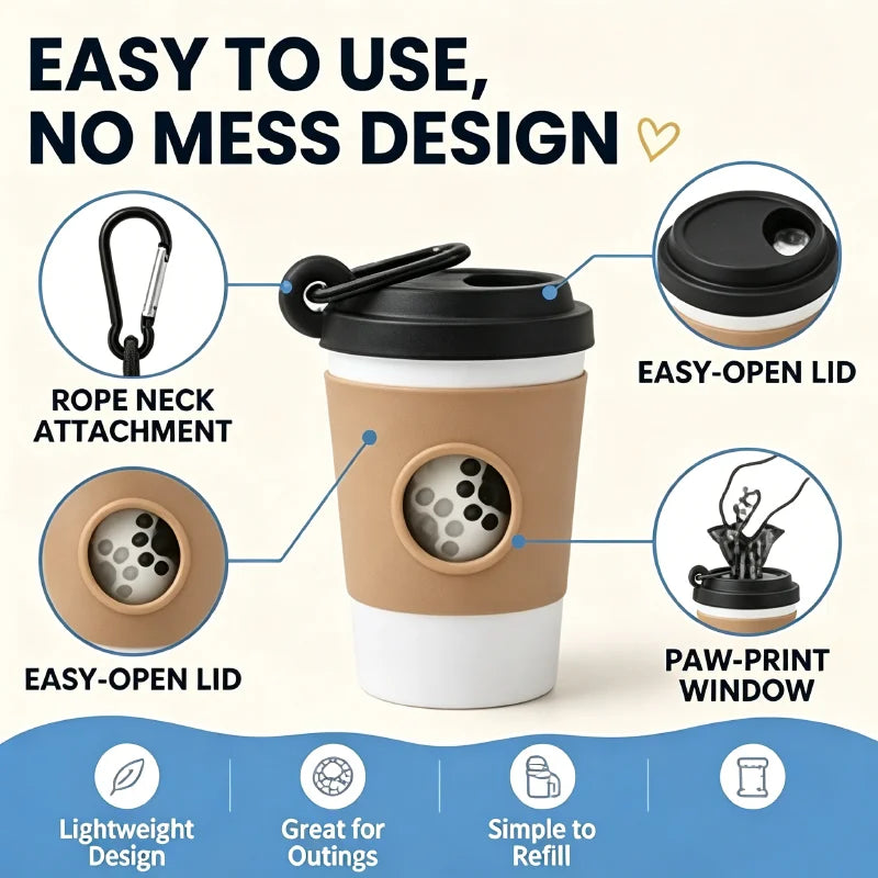 Coffee Cup Dog Poop Bag Dispenser – Leash Clip Waste Bag Holder