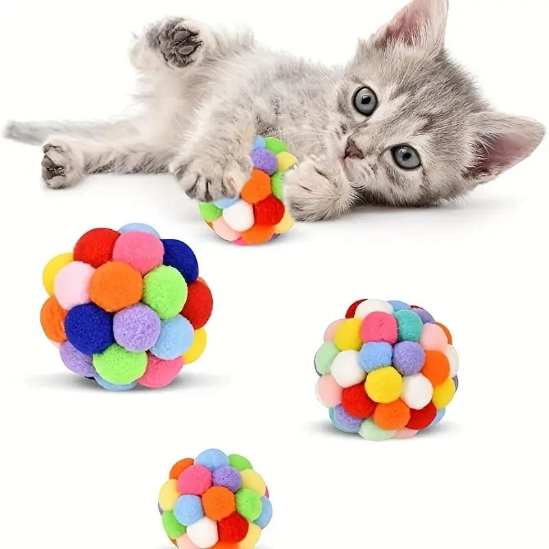 Cat Plush Bell Balls 1/3 Pack – Colourful Woolen Ball Cat Toy
