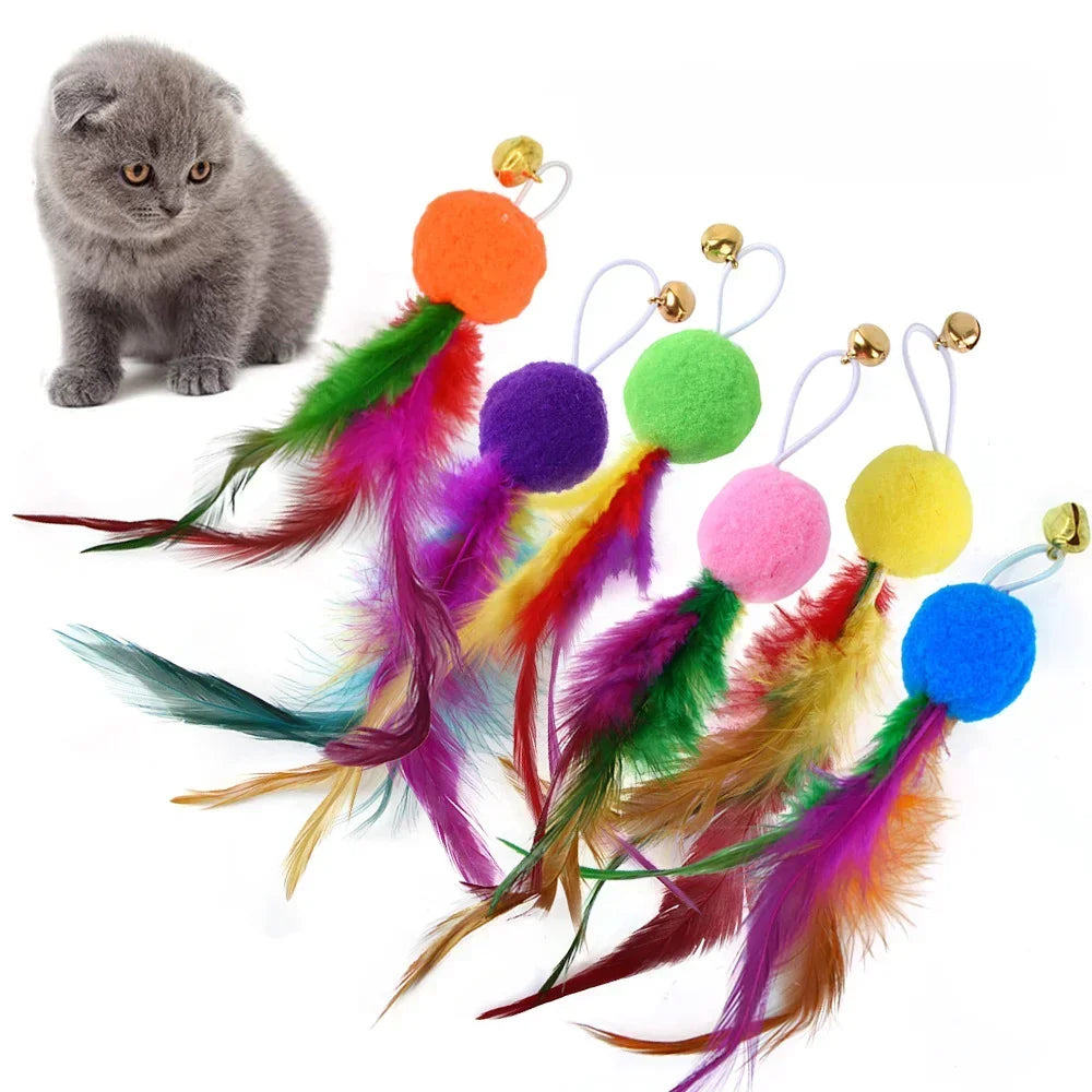 Cat Feather Toy Refills – Replacement Bird, Worm & Ball Teaser Heads