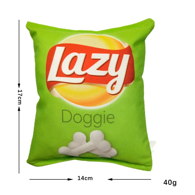 Squeaky Plush Chips Dog Toy – Teeth Cleaning Chew Toy