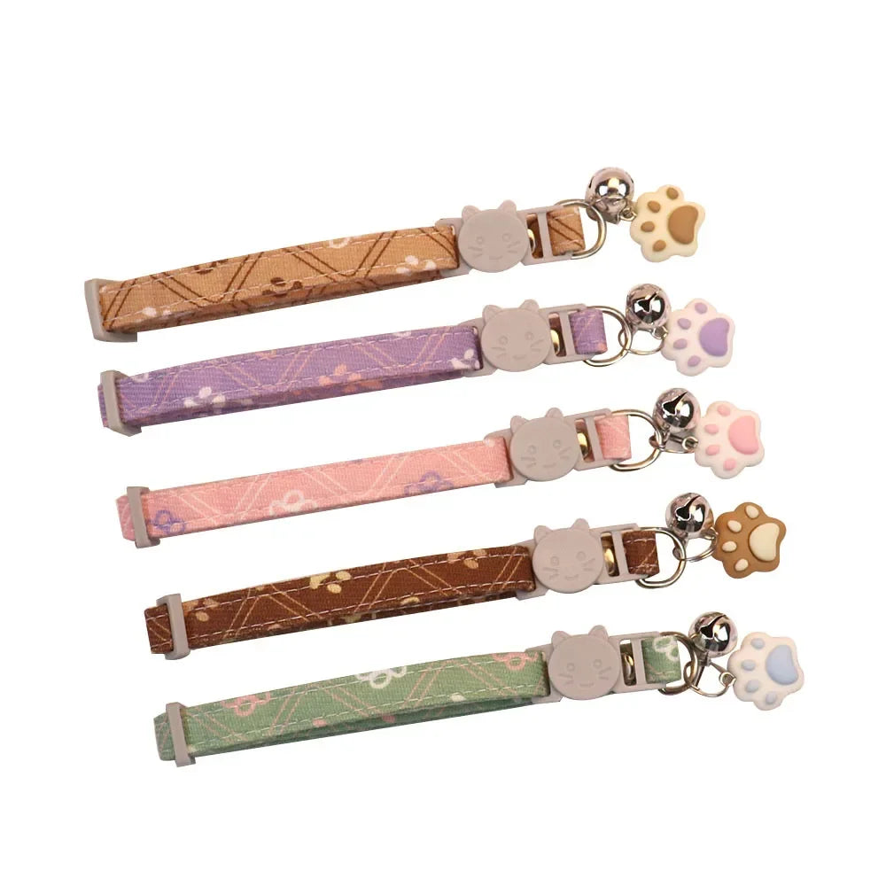 Cat Collar with Bell – Breakaway Paw Print Collar for Kittens & Puppies