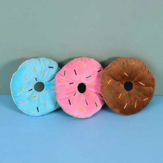 Plush Doughnut Dog Toy – Squeaky Chew Toy Small/Medium Dogs