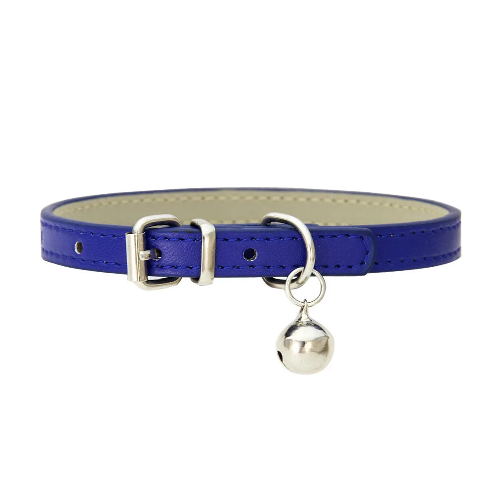 PU Leather Dog & Cat Collar with Bell – Adjustable Pet Collar