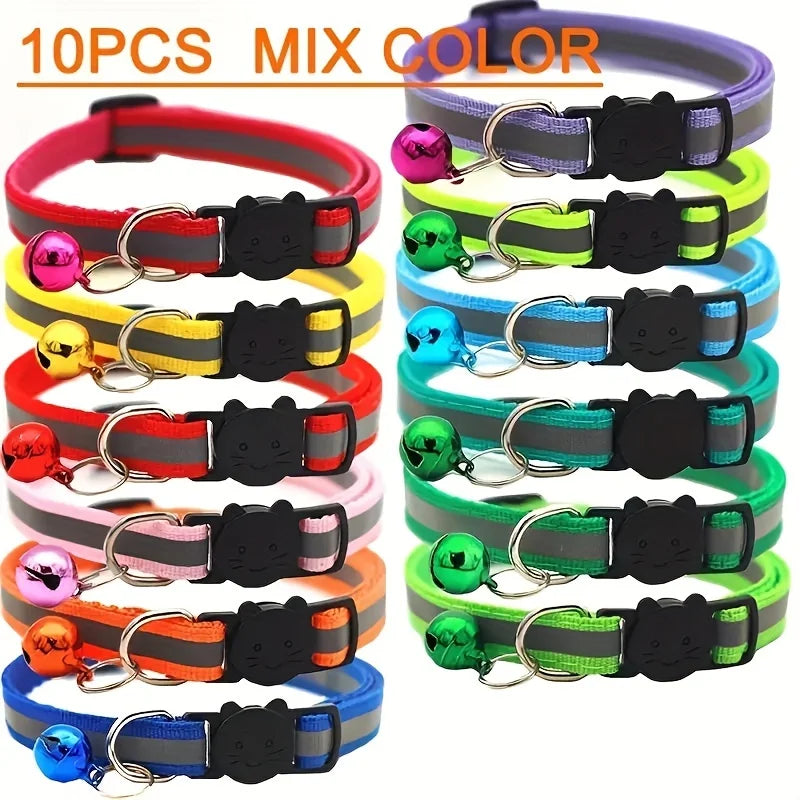 Reflective Breakaway Cat Collars 10 Pack – With Bells & Ears