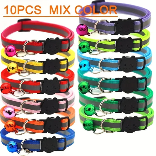 Reflective Breakaway Cat Collars 10 Pack – With Bells & Ears