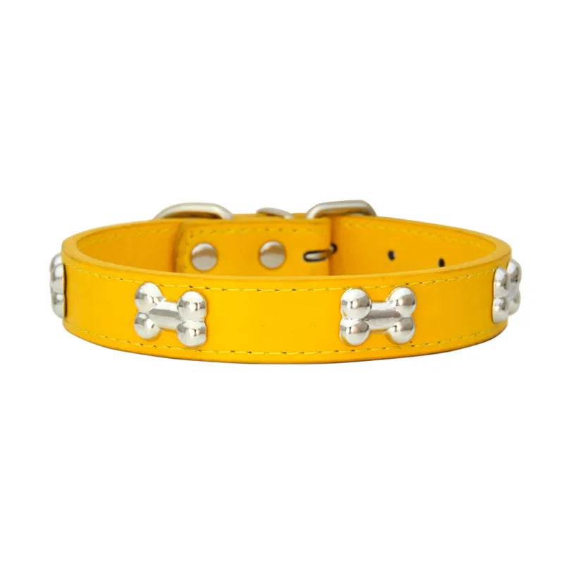 Bone Pattern Leather Dog Collar – Small to Large Dogs & Cats