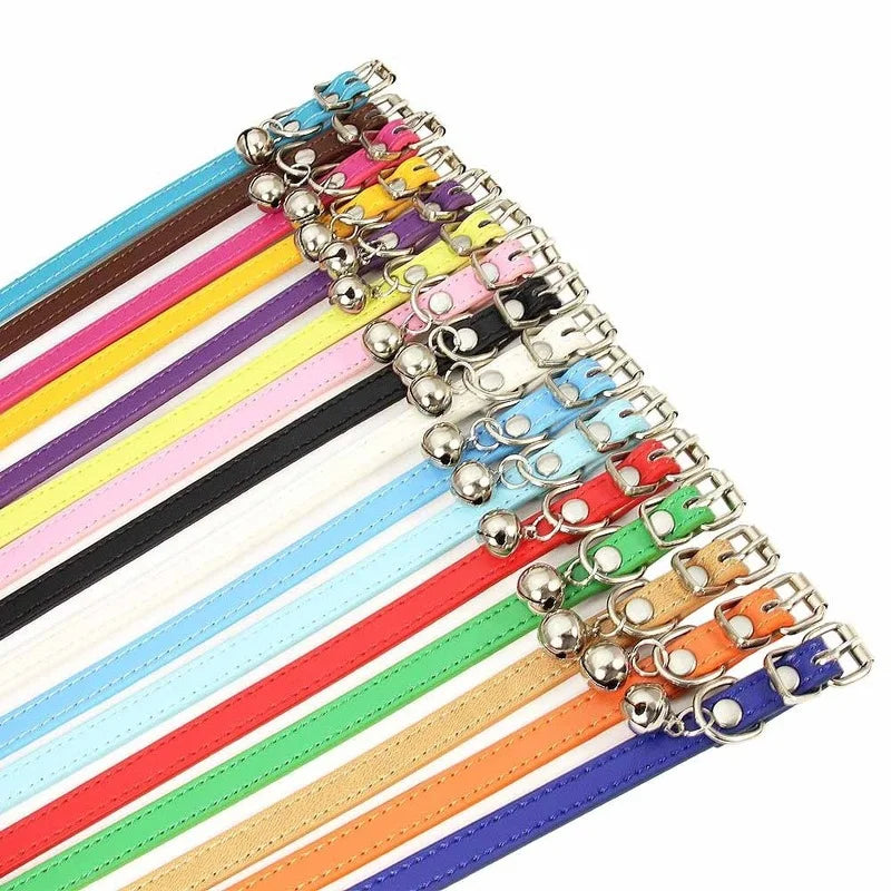 PU Leather Dog & Cat Collar with Bell – Adjustable Pet Collar