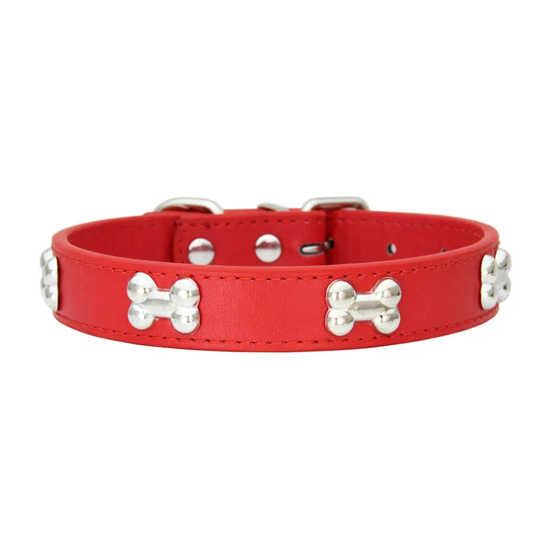 Bone Pattern Leather Dog Collar – Small to Large Dogs & Cats
