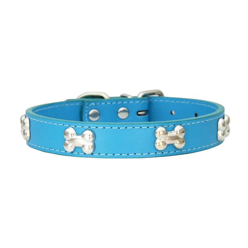 Bone Pattern Leather Dog Collar – Small to Large Dogs & Cats