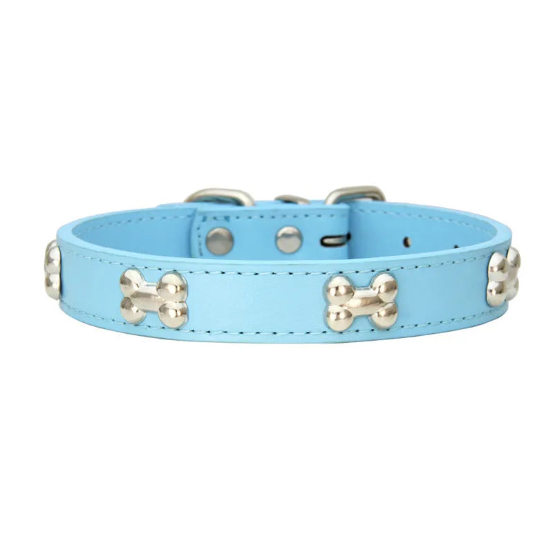 Bone Pattern Leather Dog Collar – Small to Large Dogs & Cats