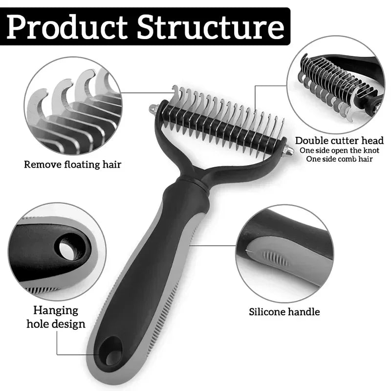 Double-Sided Pet Hair Removal Comb – Stainless Detangling Brush