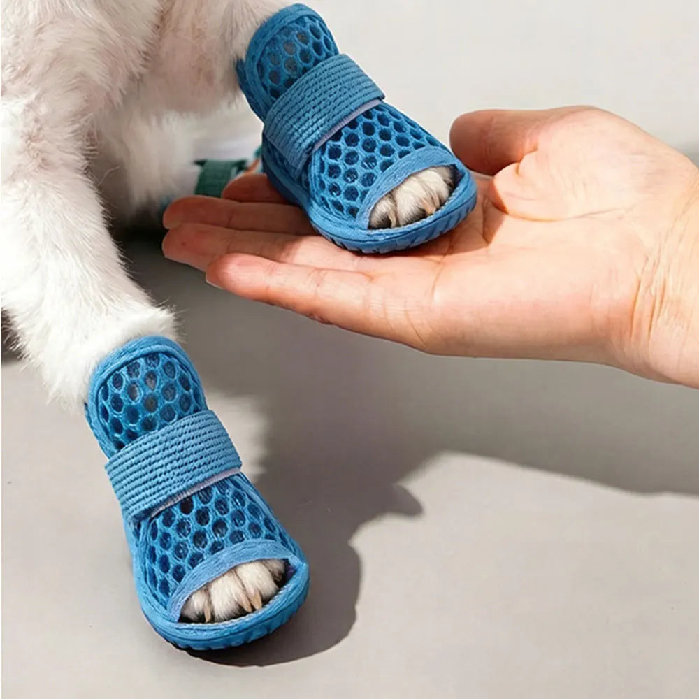 Breathable Mesh Dog Shoes 4 Pack – Non-Slip Summer Dog Boots