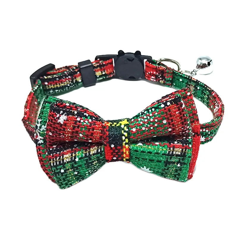 Plaid Bow Tie Cat Collar with Bell – Breakaway Christmas Red Pet Collar
