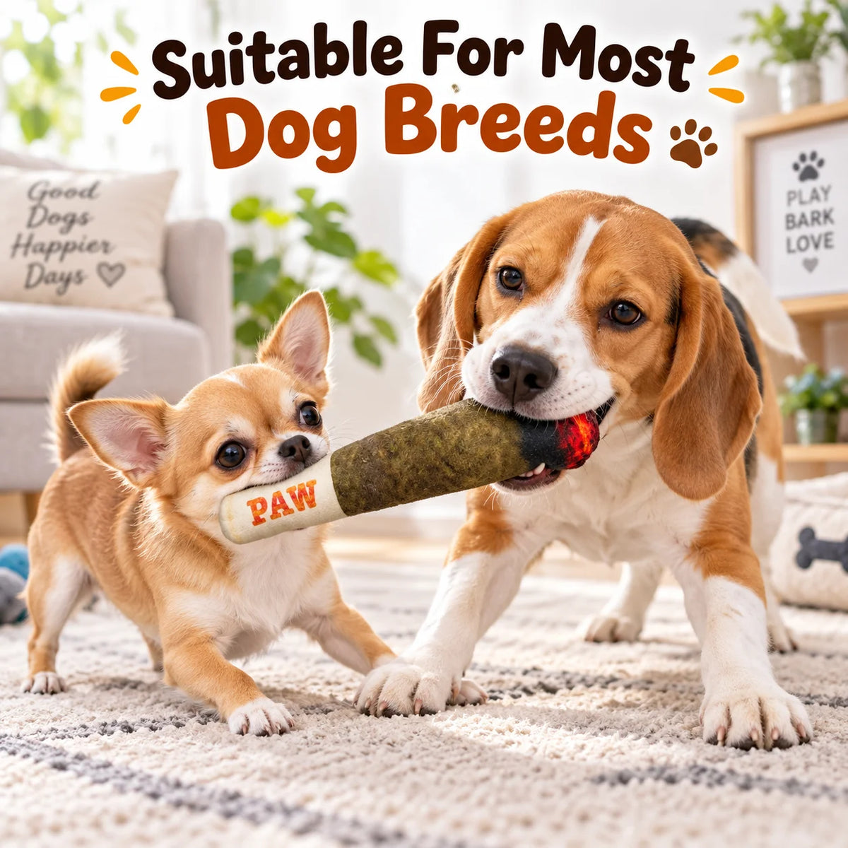 Squeaky Plush Cigar Dog Toy – Funny Chew Toy for Small/Medium Dogs