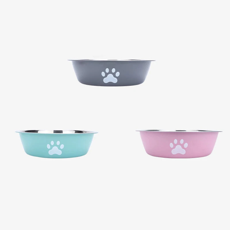 Stainless Steel Paw Print Pet Bowl – Non-Slip Silicone Base