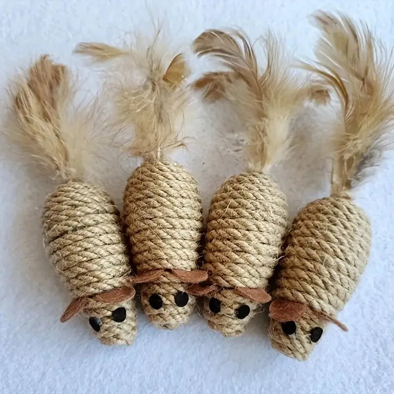 Sisal Mouse Cat Toys 1/4 Pack – Bite-Resistant Interactive Mice