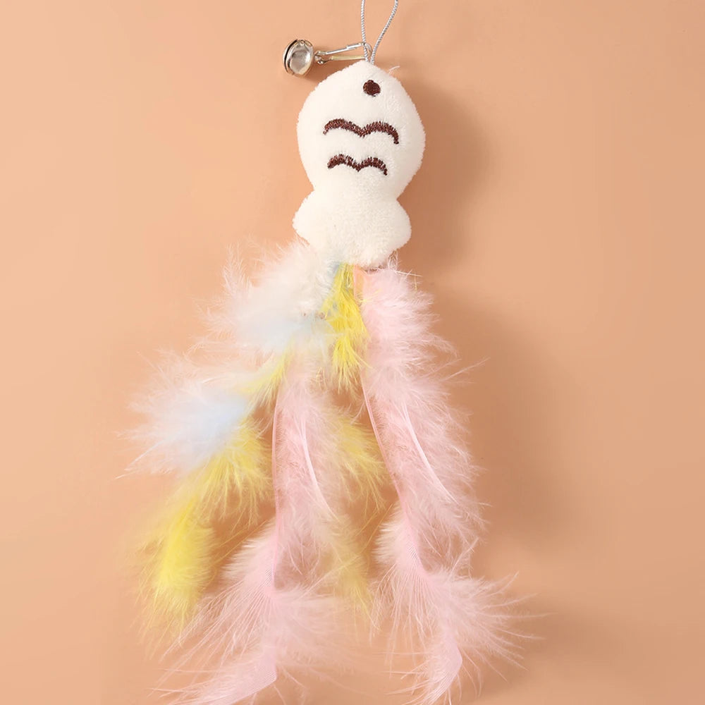 360° Rotating Cat Teaser Stick – Feather & Bell Wire Cat Wand