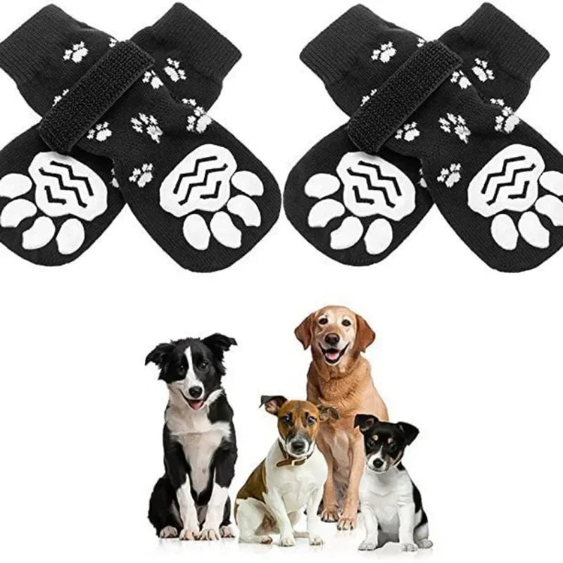 Anti-Slip Dog Socks 4 Pack – Grip Socks with Straps for Floors