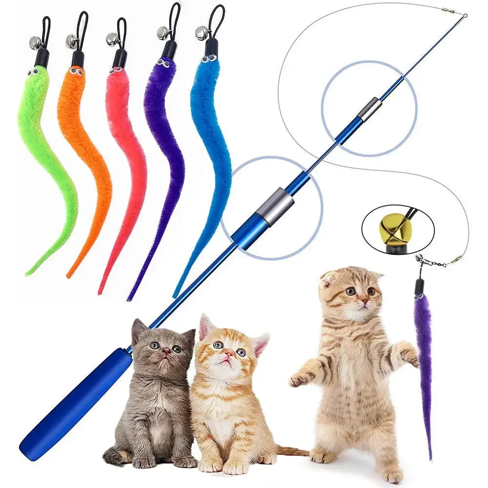 Cat Feather Toy Refills – Replacement Bird, Worm & Ball Teaser Heads