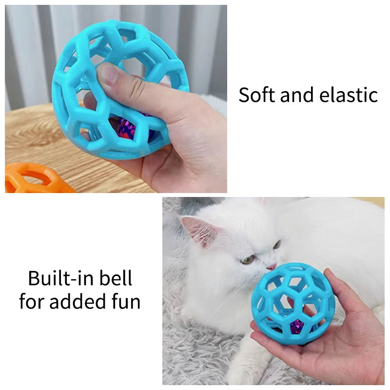 Natural Rubber Dog Ball with Bell – Geometric Teeth Cleaning Toy