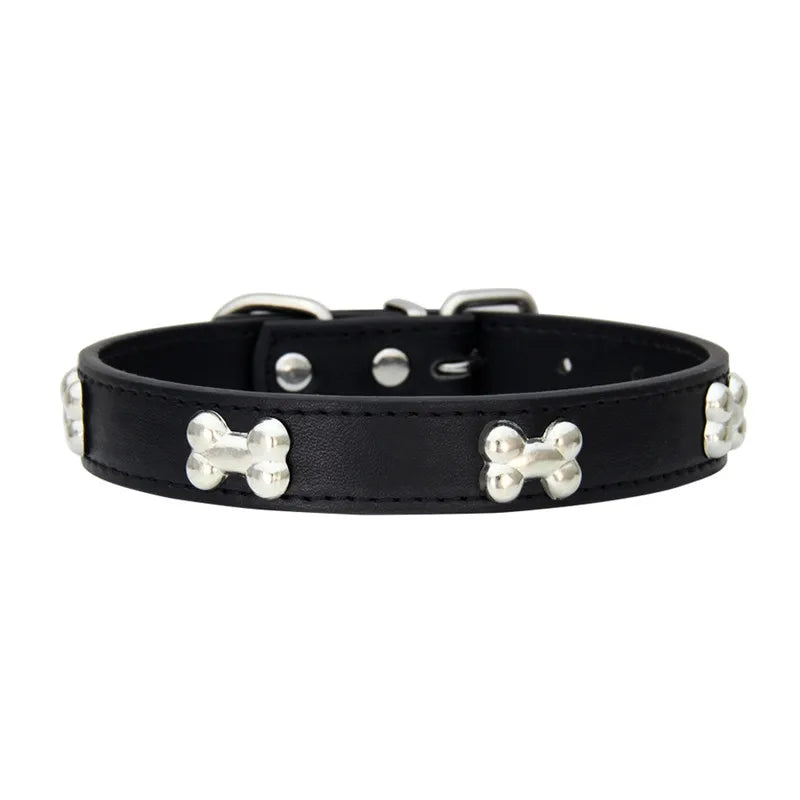 Bone Pattern Leather Dog Collar – Small to Large Dogs & Cats