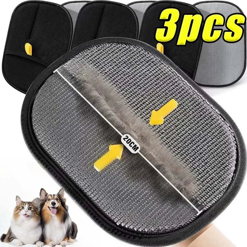 Pet Grooming Gloves 3 Pack – Double-Sided Dog & Cat Hair Remover Mitts