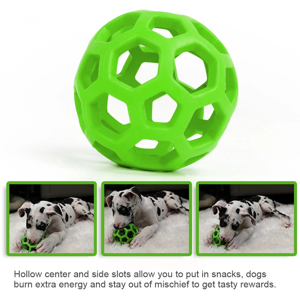 Natural Rubber Dog Ball with Bell – Geometric Teeth Cleaning Toy