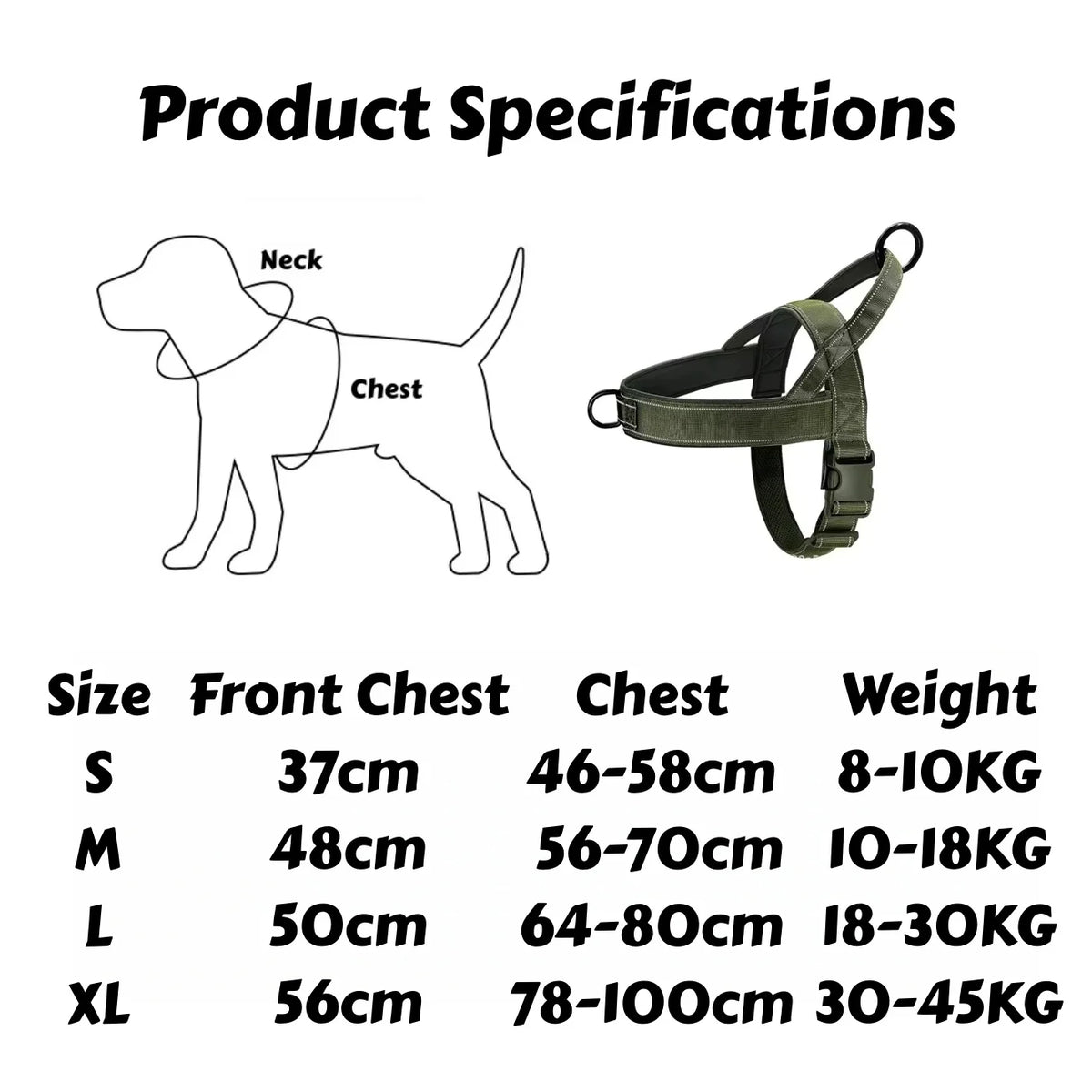 Tactical No-Pull Dog Harness – Heavy-Duty Padded for Large Dogs