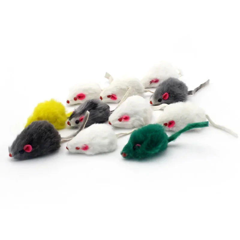 Plush Mouse Cat Toys 5/10 Pack – Rabbit Fur Feather Mice for Kittens
