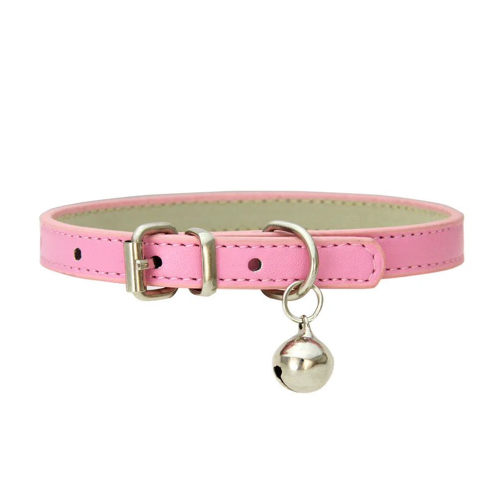 PU Leather Dog & Cat Collar with Bell – Adjustable Pet Collar