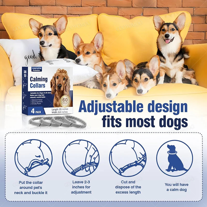 Calming Collar for Dogs & Cats – Adjustable Anxiety Relief Collar 3/4 Pack
