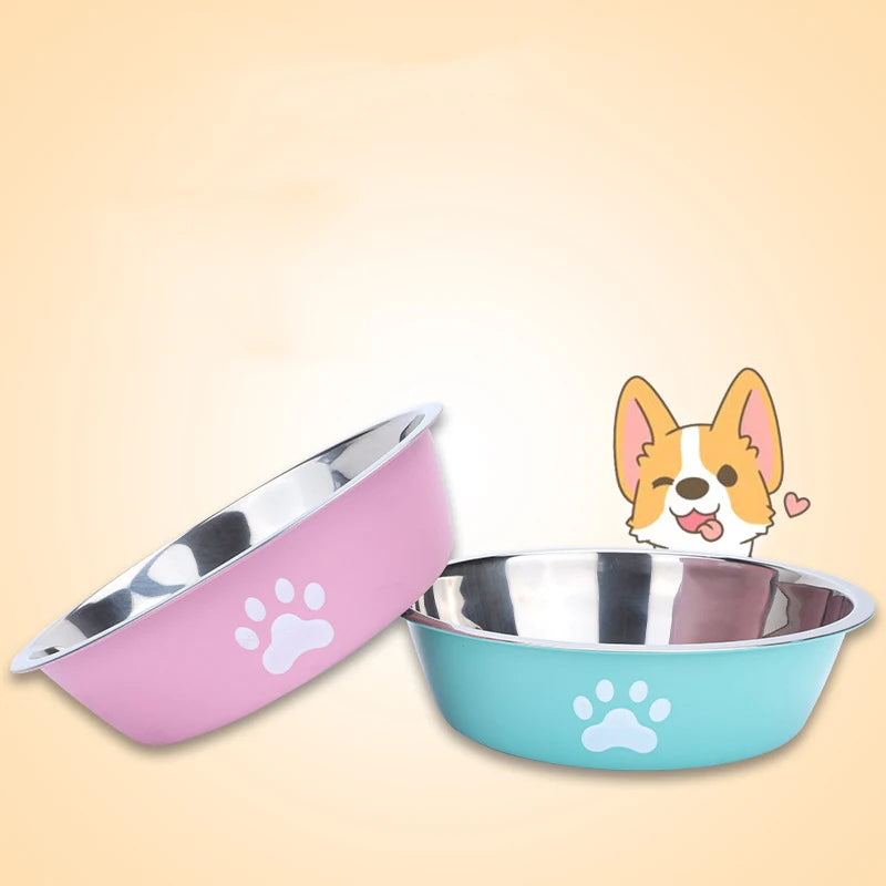 Stainless Steel Paw Print Pet Bowl – Non-Slip Silicone Base