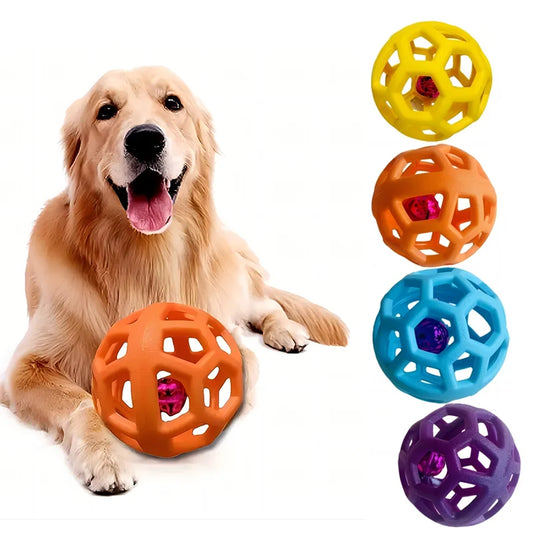 Natural Rubber Dog Ball with Bell – Geometric Teeth Cleaning Toy