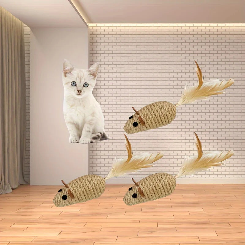 Sisal Mouse Cat Toys 1/4 Pack – Bite-Resistant Interactive Mice