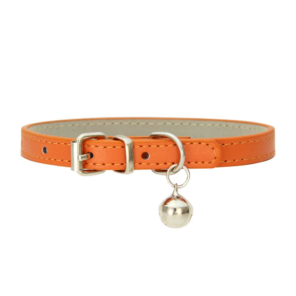 PU Leather Dog & Cat Collar with Bell – Adjustable Pet Collar