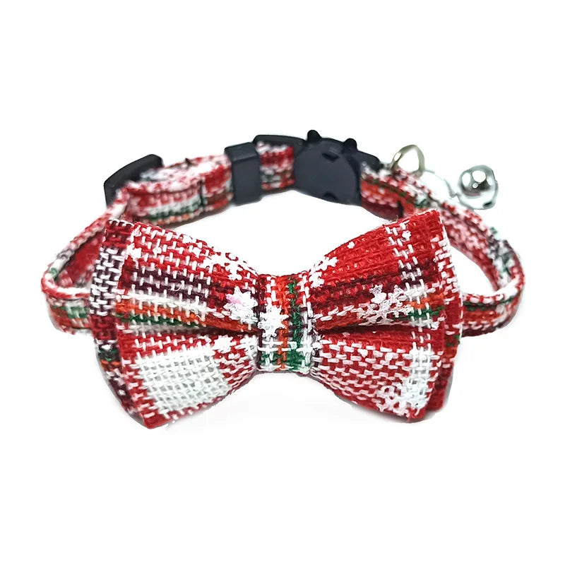 Plaid Bow Tie Cat Collar with Bell – Breakaway Christmas Red Pet Collar