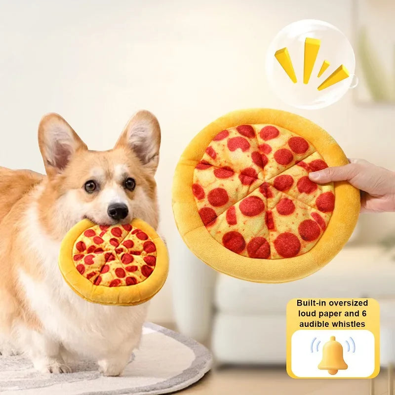 Squeaky Plush Doughnut & Pizza Dog Toy – Teeth Cleaning Chew