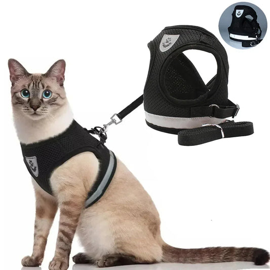 Cat Harness and Leash Set – Escape-Proof Reflective Mesh Vest Harness