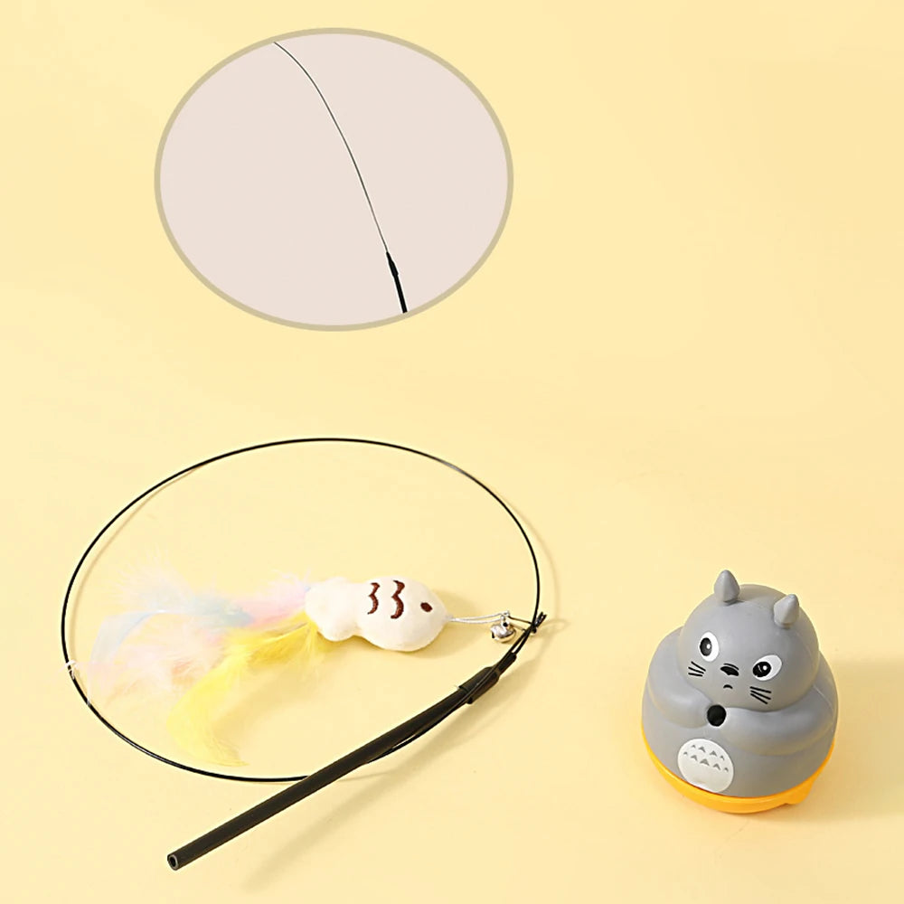 360° Rotating Cat Teaser Stick – Feather & Bell Wire Cat Wand