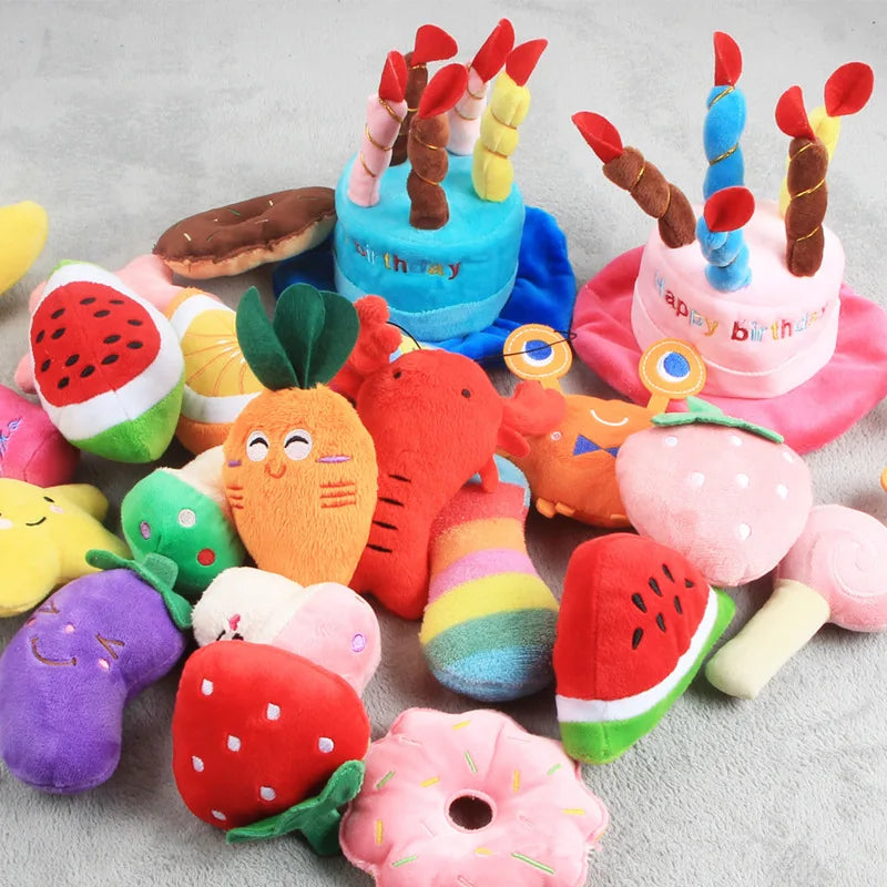 Squeaky Plush Food Dog Toys – Banana, Bone & Vegetable Chew Toys