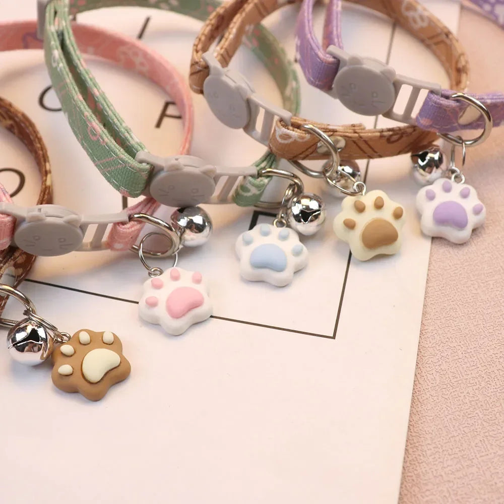 Cat Collar with Bell – Breakaway Paw Print Collar for Kittens & Puppies