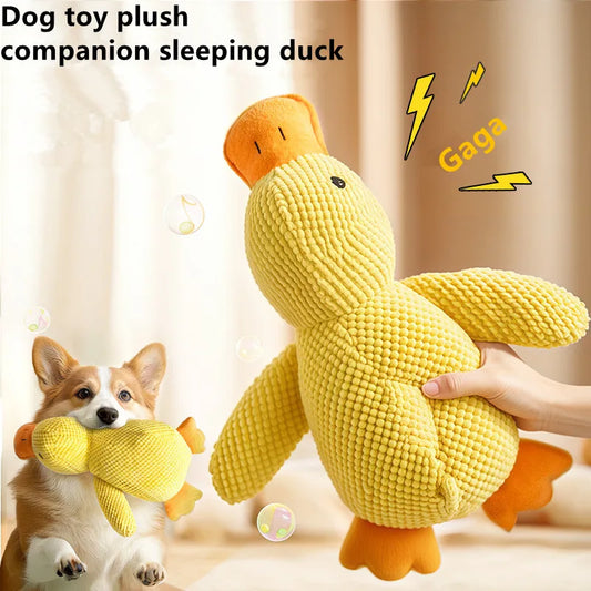 Calming Duck Plush Dog Toy – Squeaky Sleeping Companion Toy