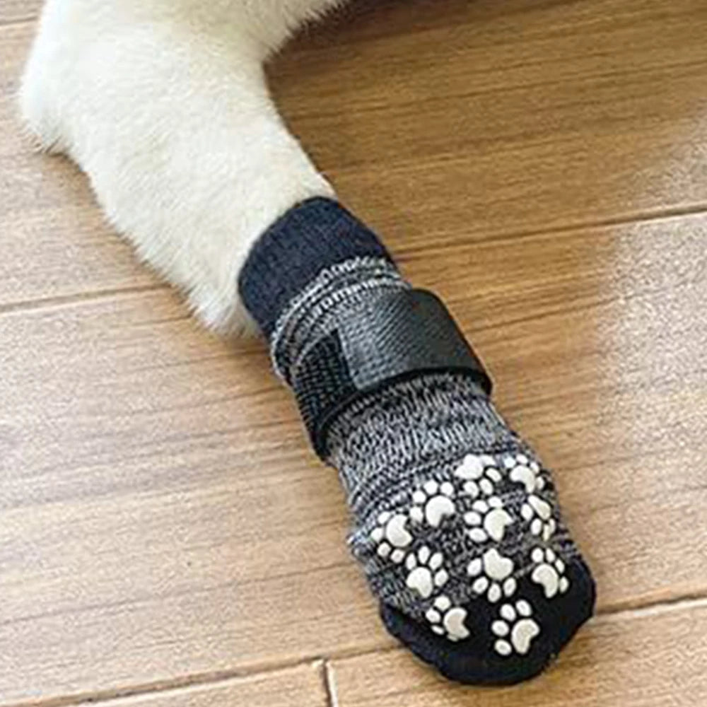 Non-Slip Dog Socks 4 Pack – Adjustable Indoor/Outdoor Paw Covers