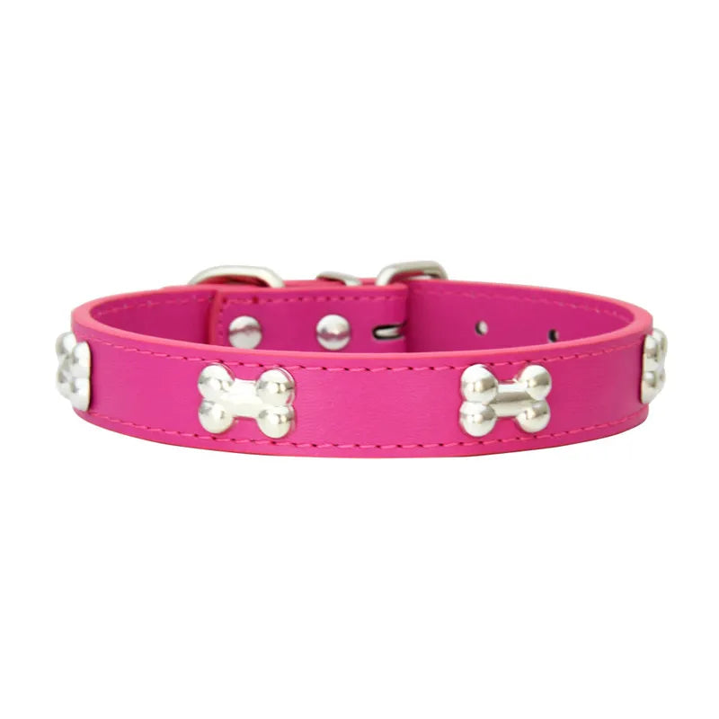 Bone Pattern Leather Dog Collar – Small to Large Dogs & Cats