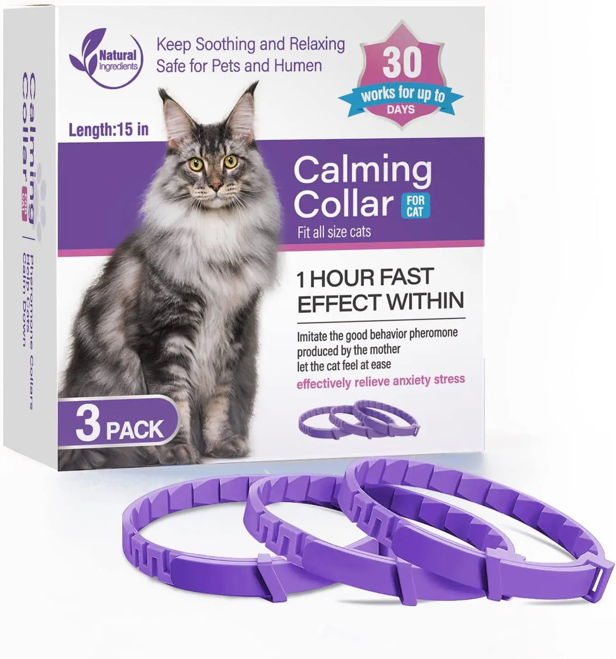 Calming Collar for Dogs & Cats – Adjustable Anxiety Relief Collar 3/4 Pack