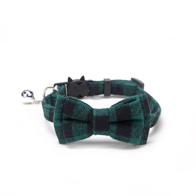 Plaid Bow Tie Cat Collar with Bell – Breakaway Christmas Red Pet Collar