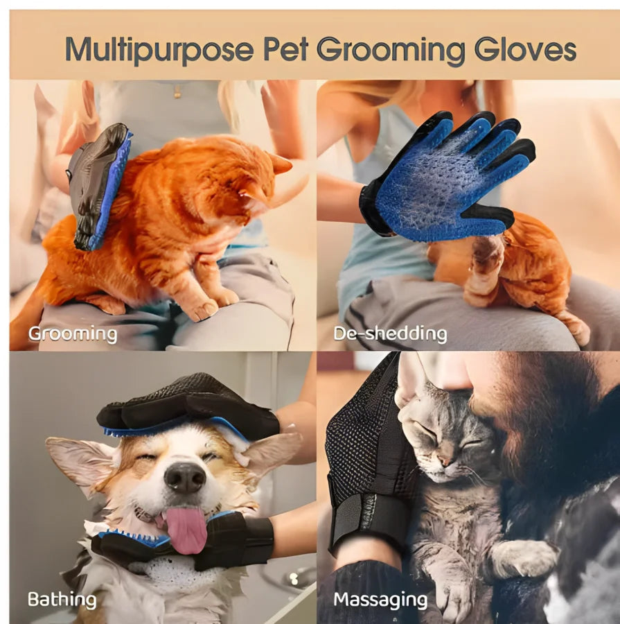 Pet Grooming Glove Brush – Dog & Cat Deshedding Massage Hair Remover