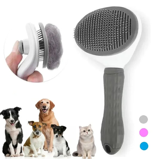 Self-Cleaning Slicker Brush for Dogs & Cats – One-Click Deshedding Brush