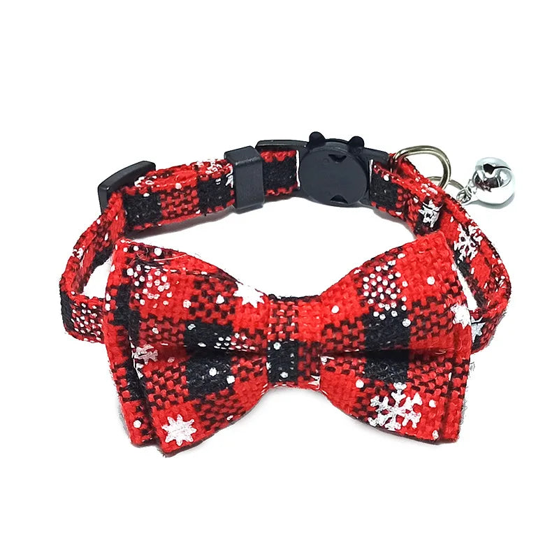 Plaid Bow Tie Cat Collar with Bell – Breakaway Christmas Red Pet Collar